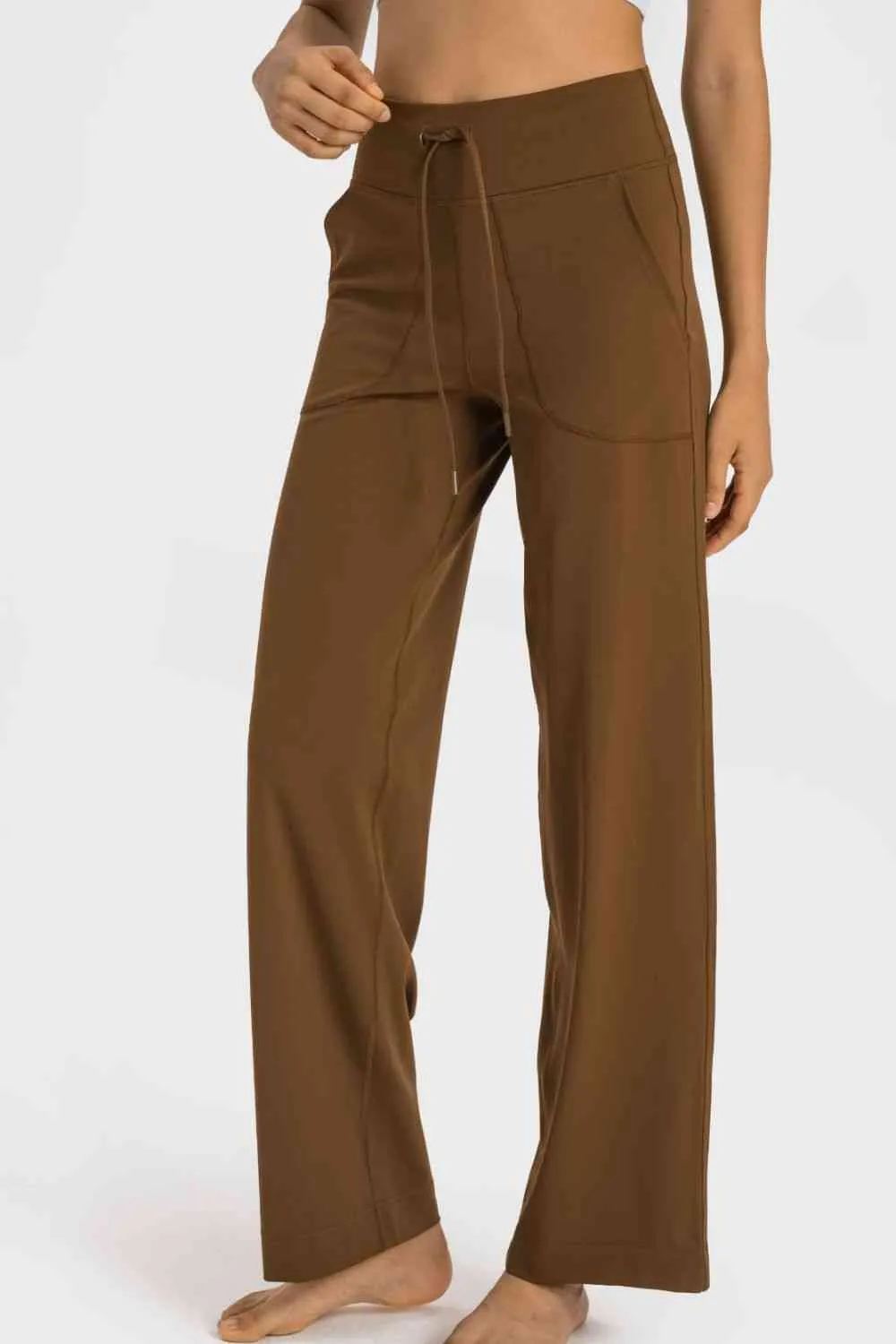 Drawstring Waist Wide Leg Sports Pants With Pocket