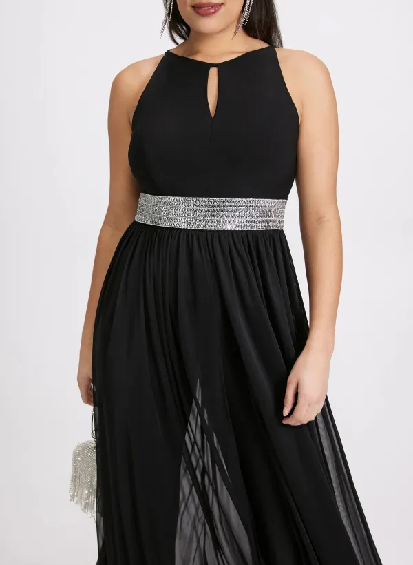Black Jumpsuit With Sequin-Trimmed Insert