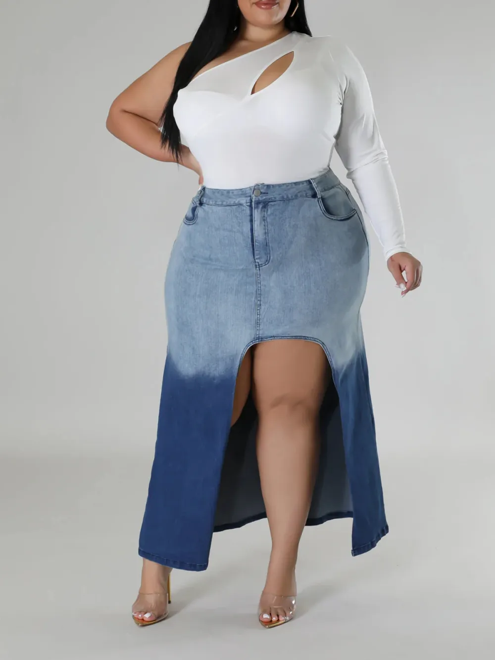 Plus-Size Fashion Women'S Dress Color Denim Wrap Hip Skirt