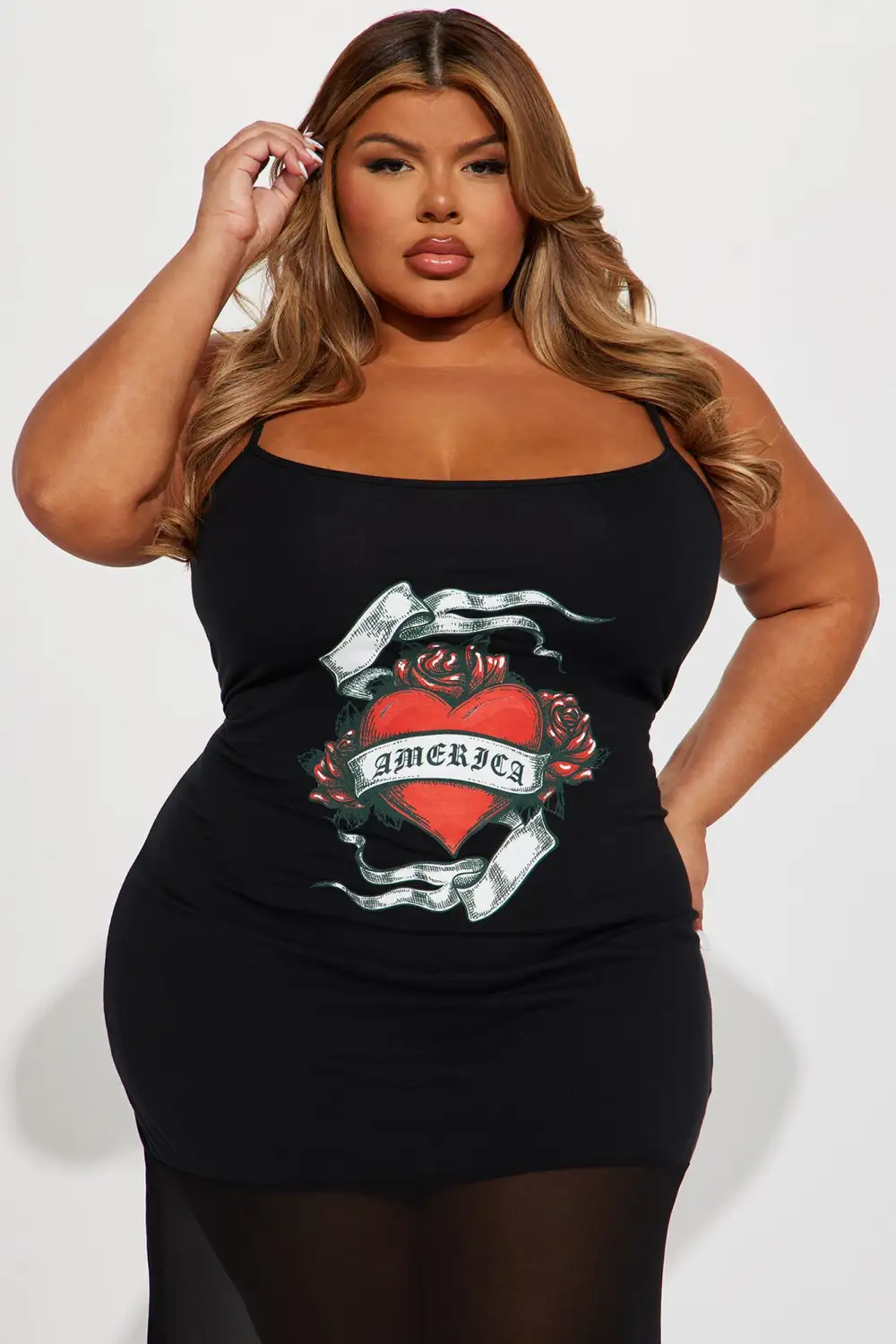 Burning Heart Graphic Maxi Dress - Black