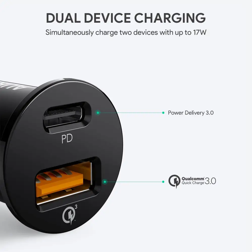 AUKEY Dual (USB-C/USB-A) Car Charger - 21W