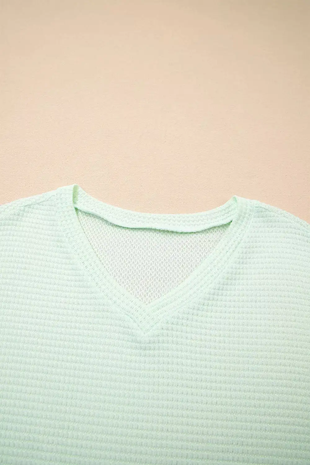V Neck Short Sleeve Plus Waffle Knit