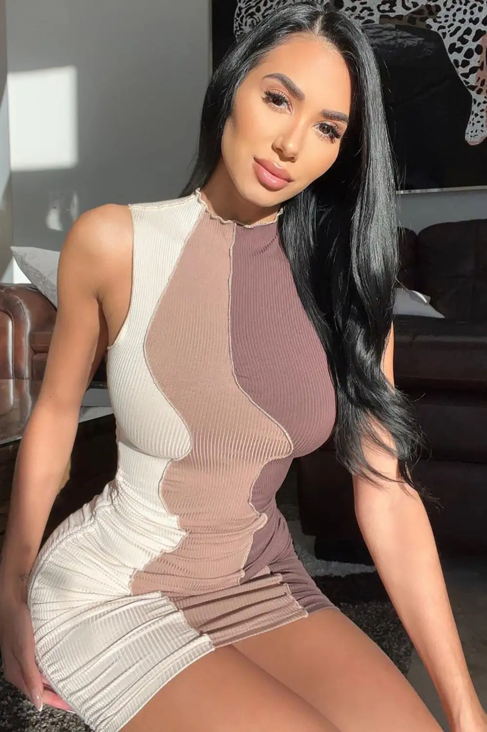 Seam What You Say Mini Dress - Brown/combo