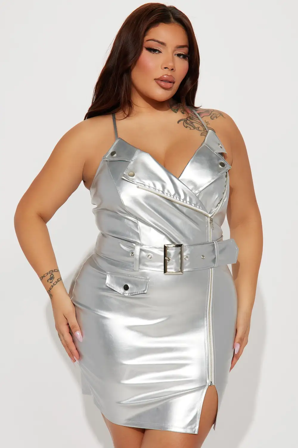Mika Pleather Mini Dress - Silver