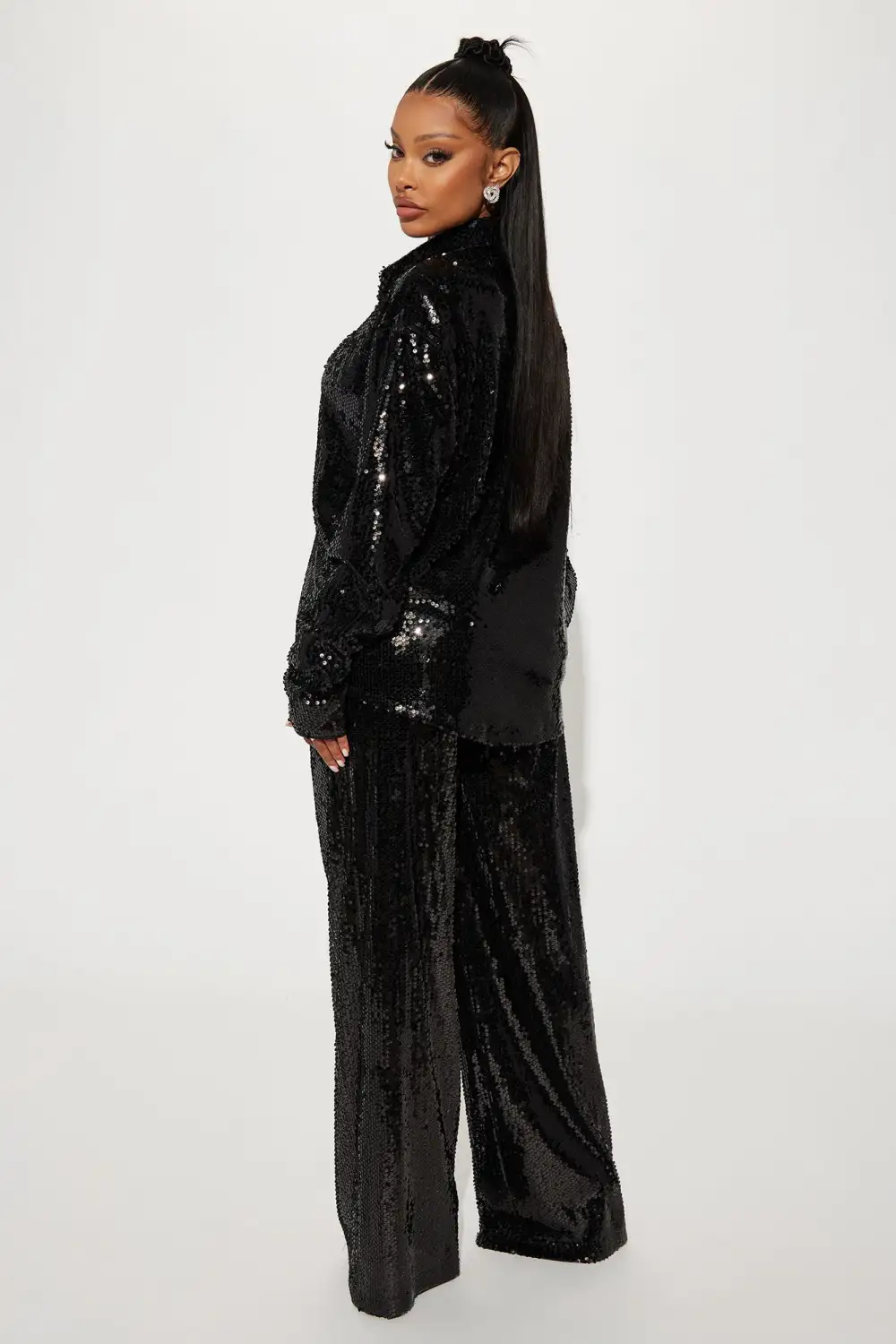 All In Sequin Pant Set - Black