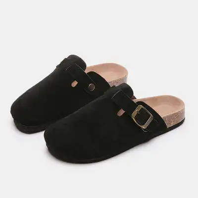 Buckle Suede Slides