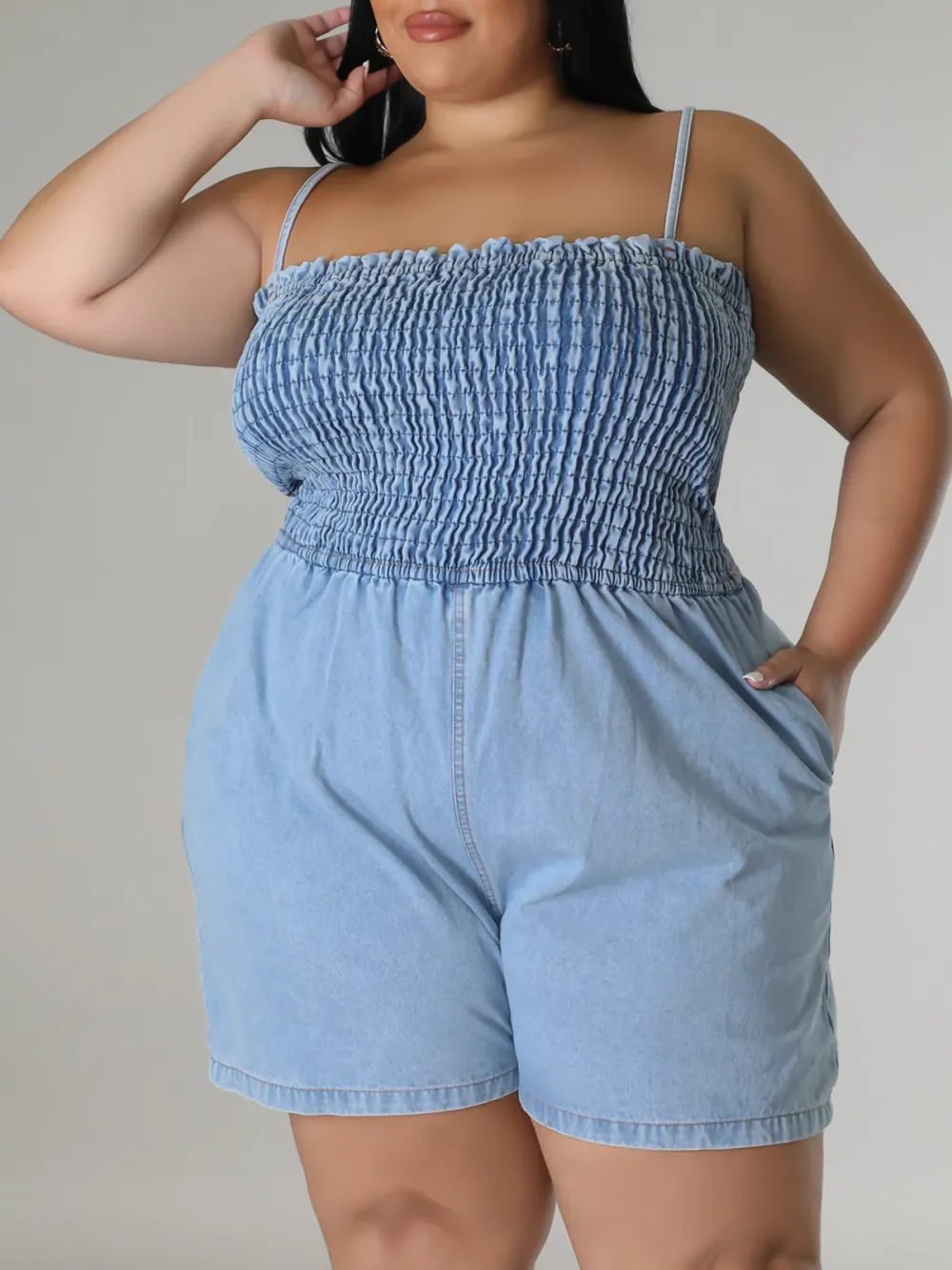 Plus-Size Fashion Women'S Denim Jumpsuit Shortsc