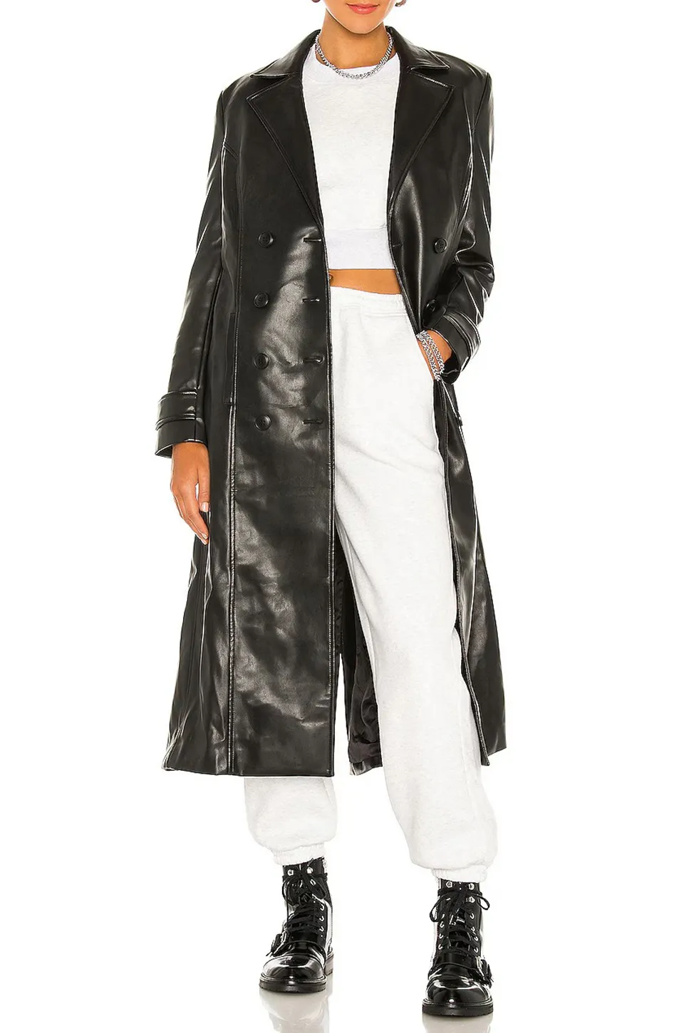 Faux Leather Trench Coat
