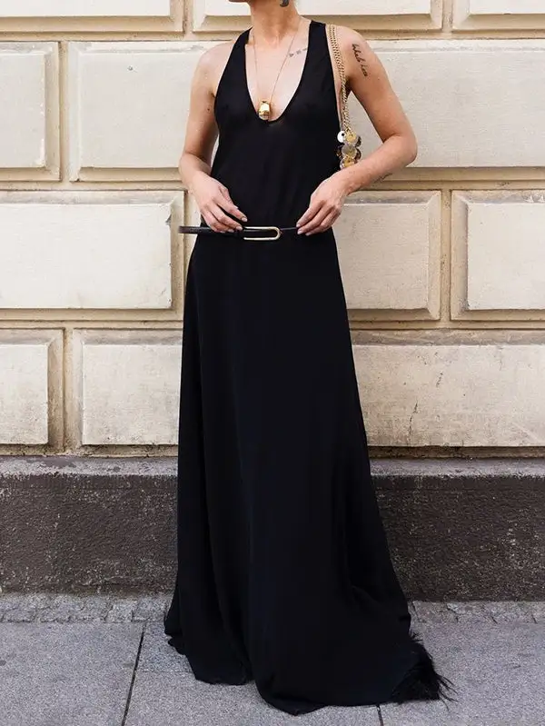 Belted Sleeveless Neck Maxi Dress