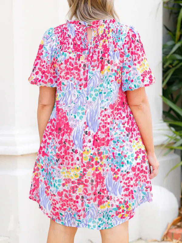 Flower Patterned Lantern Sleeve Dress