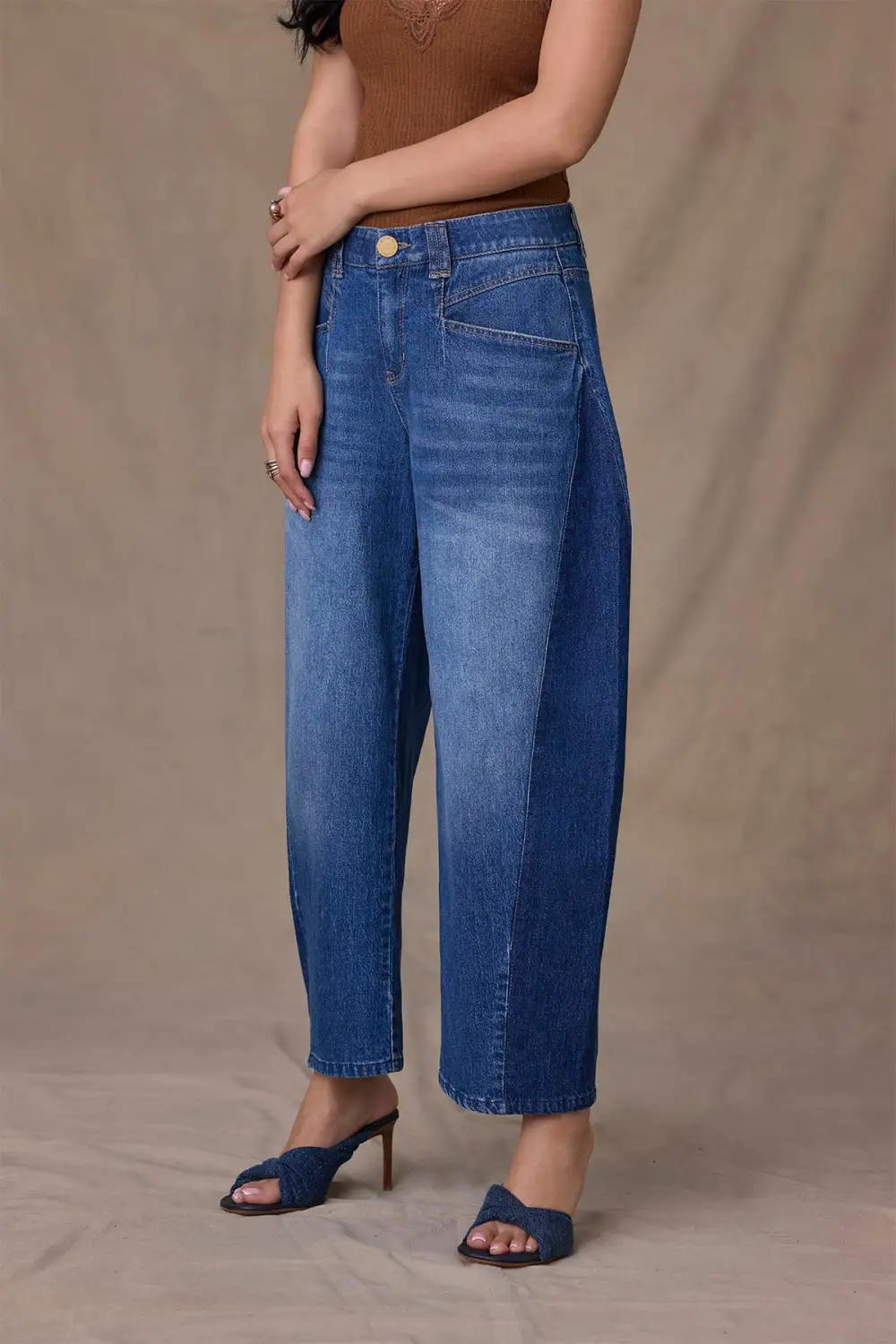 Petite High Rise V-Yoke Barrel Leg Jeans