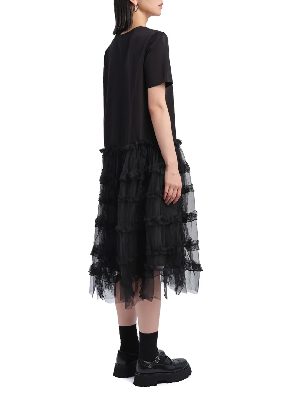 Layered Mesh Ruffle Short - Sleeve Dress