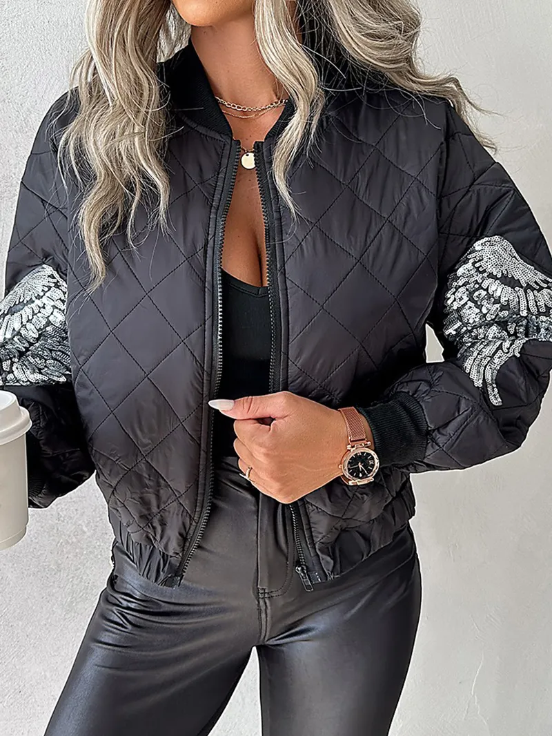 Women's Casual Sequined Wings Pattern Jacket