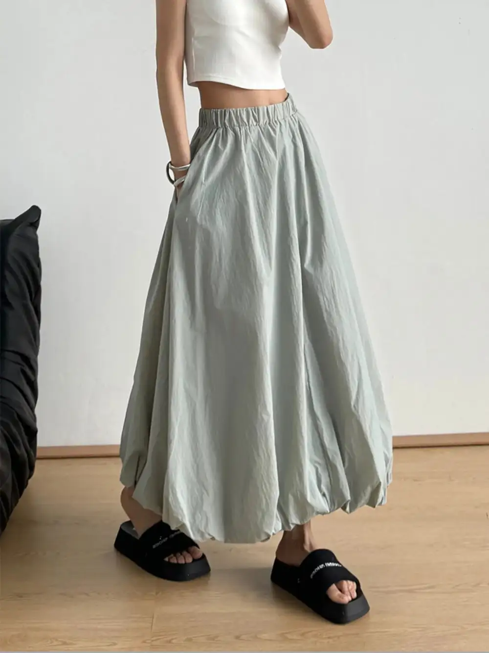 Elastic Waist Maxi Skirt