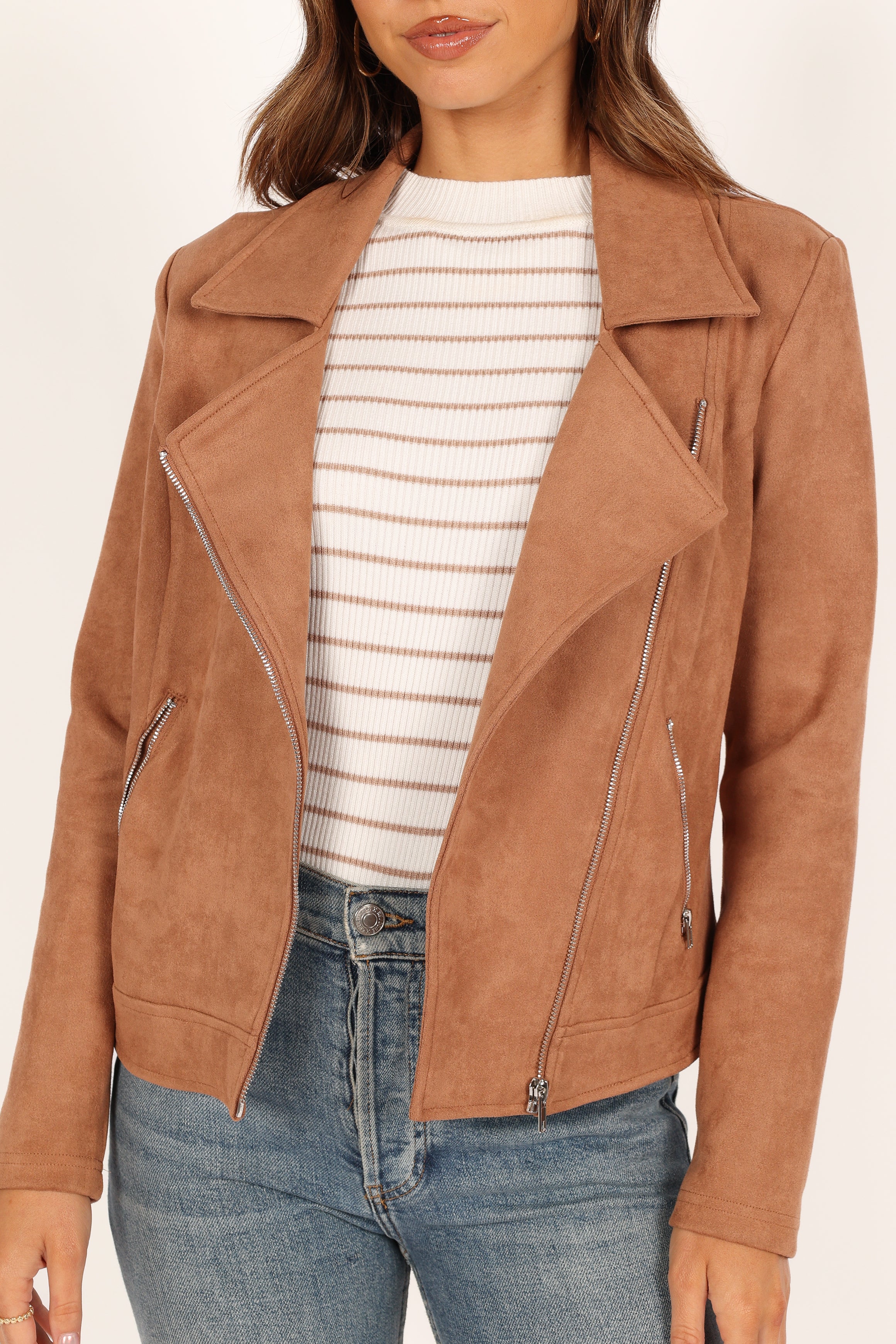 Spencer Faux Suede Moto Jacket - Tan