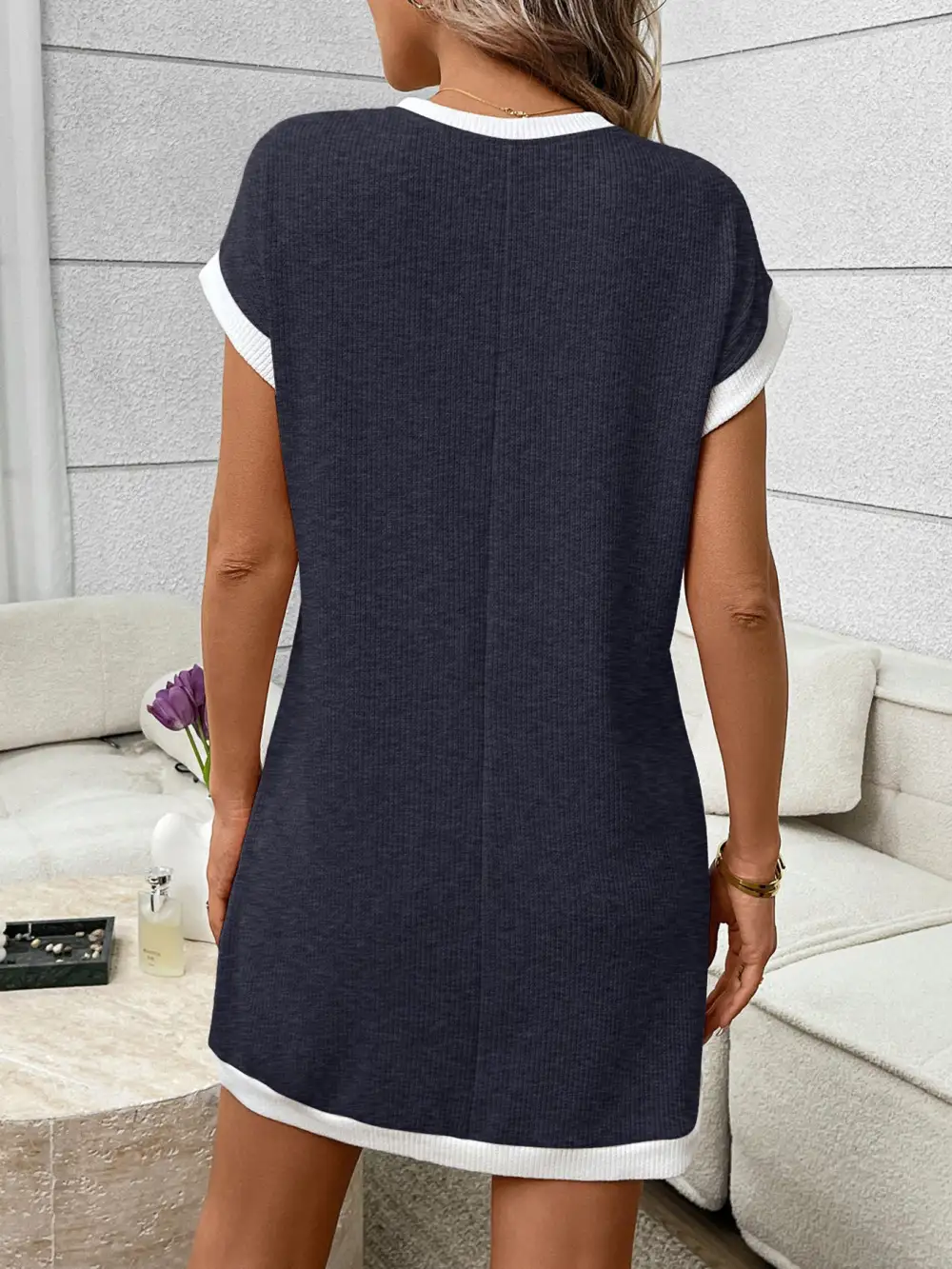 Ribbed Knit Pocketed Mini Dress