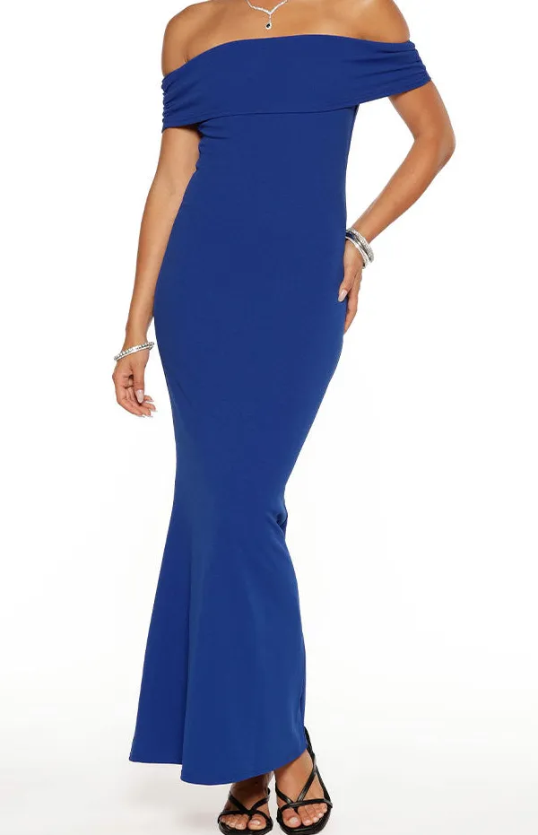 Bodycon Off the Shoulder Cobalt Maxi Dress