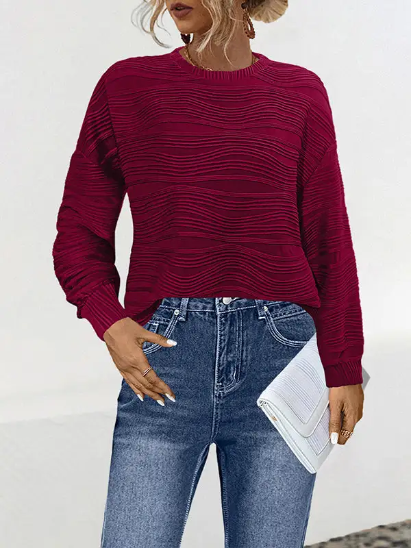 Long Sleeve Relaxed Round Neck Polyester T-Shirt