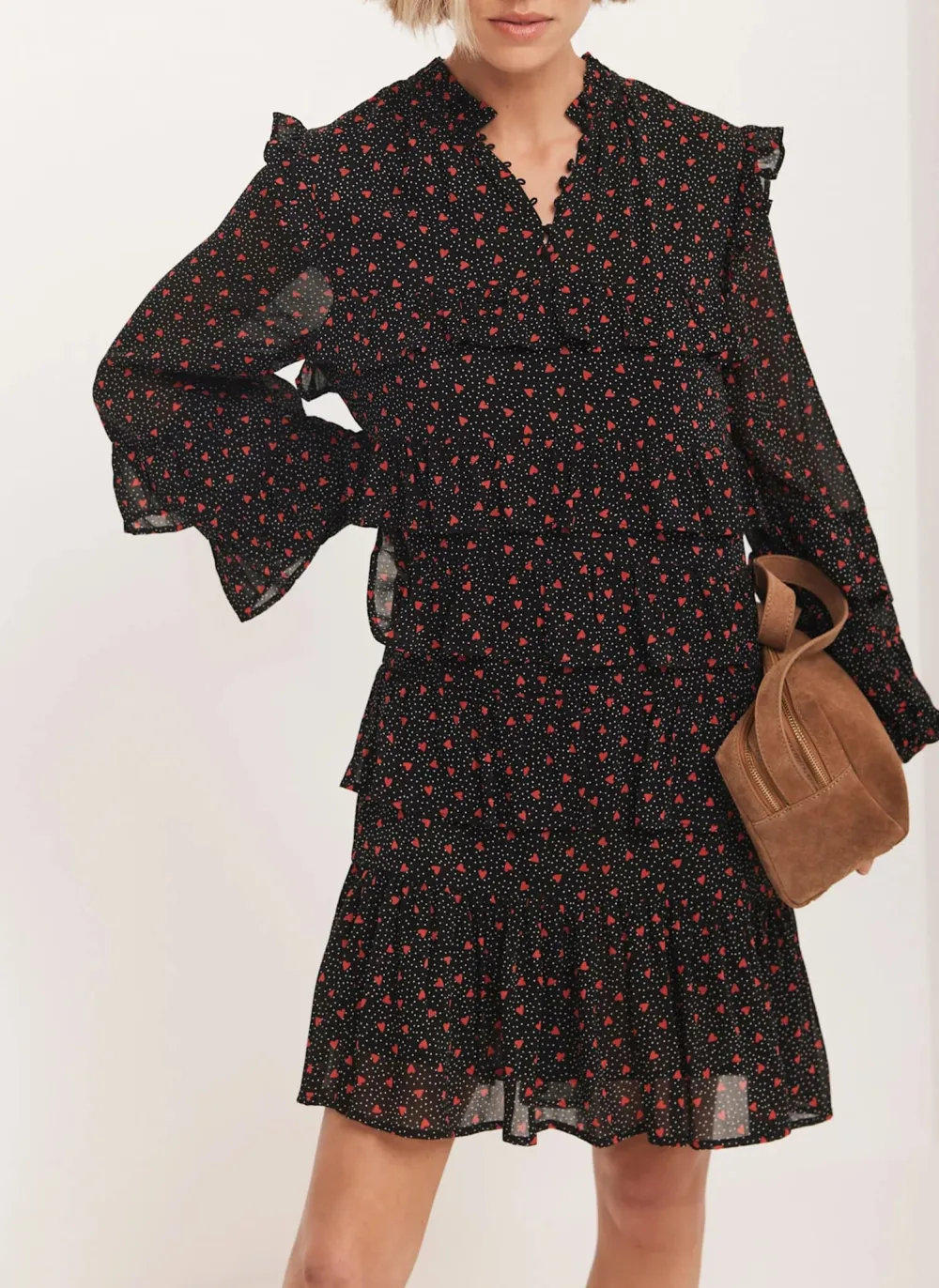 Casual Style Heart Print Tiered Mini Dress