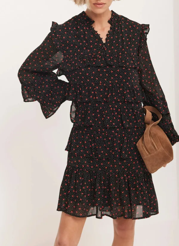 Casual Style Heart Print Tiered Mini Dress