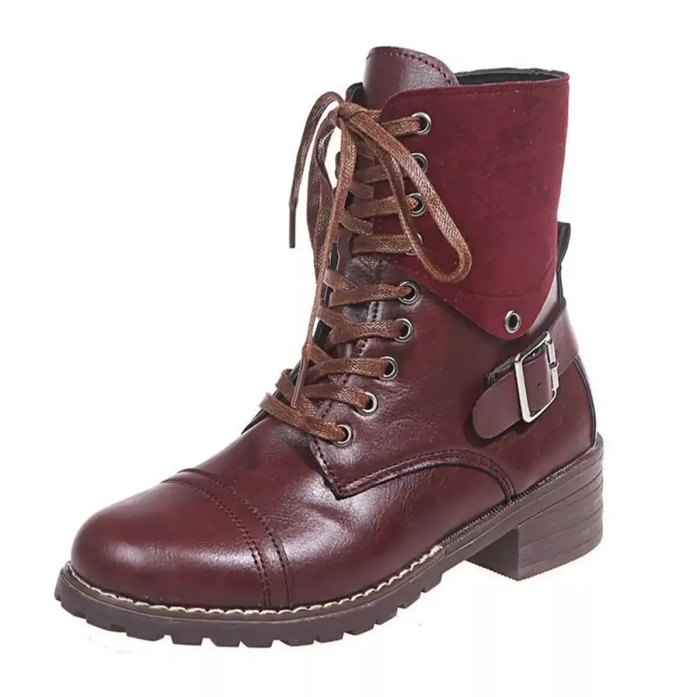 Relaxed Lace-Up Block Heel Boots