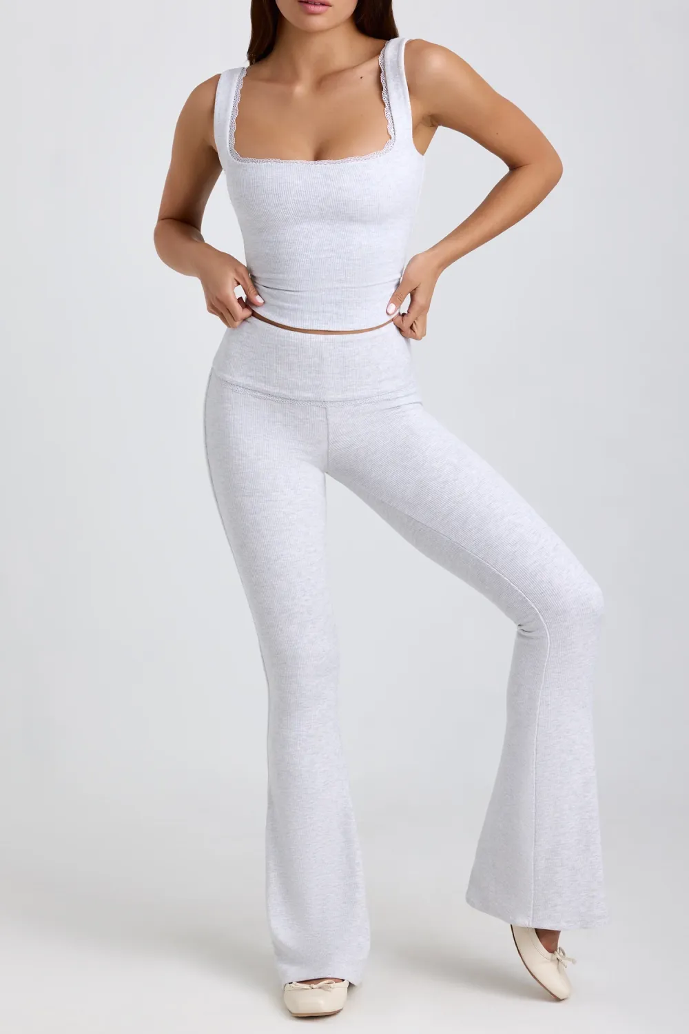 Creative Lace Trim Mid-Waist Women's Slim Trousers