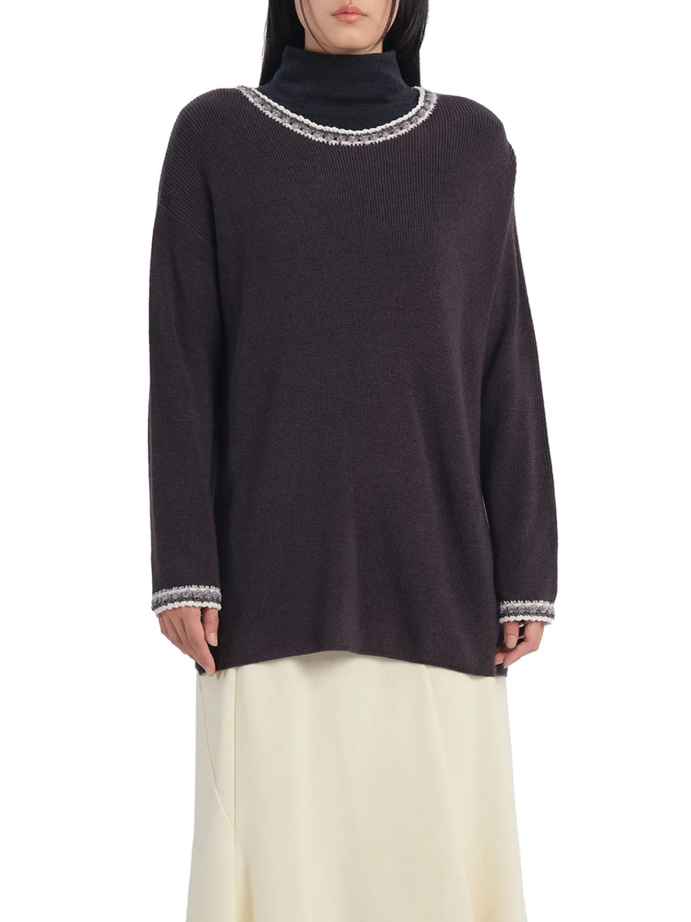 Textured Trim Oversized Knit Sweater