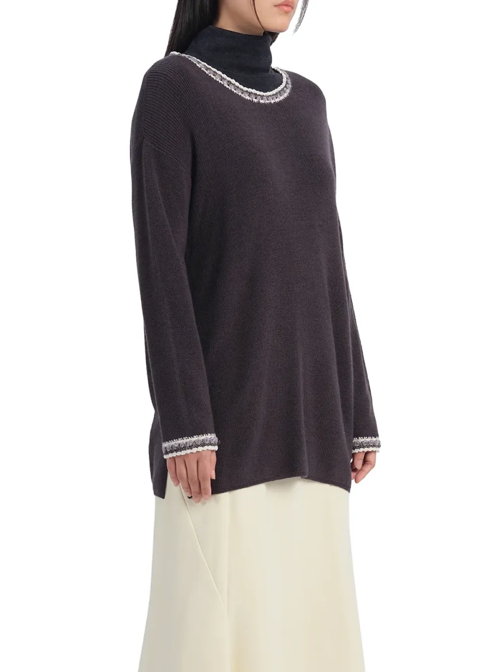 Textured Trim Oversized Knit Sweater