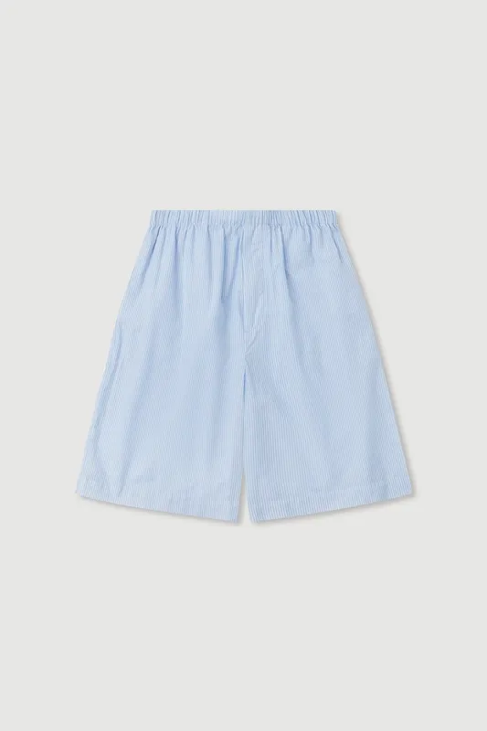 Blue & White Striped Cotton Longline Short