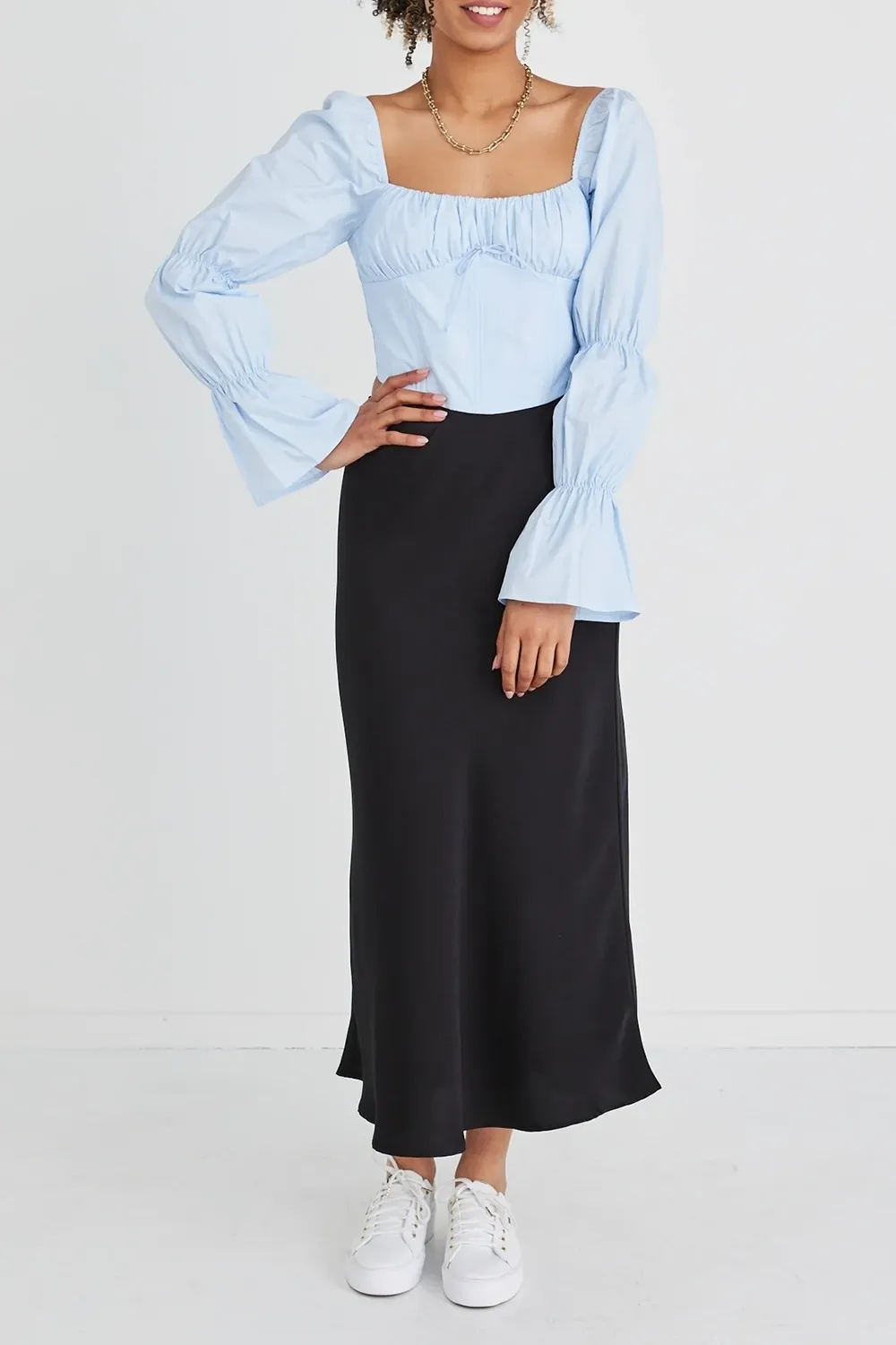Light Blue Puff - Sleeve Blouse