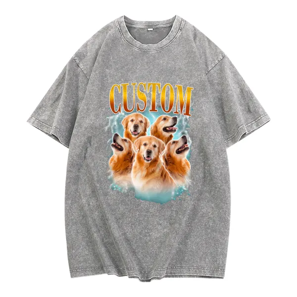 Dog Printed Round Neck Short Sleeve T-Shirt