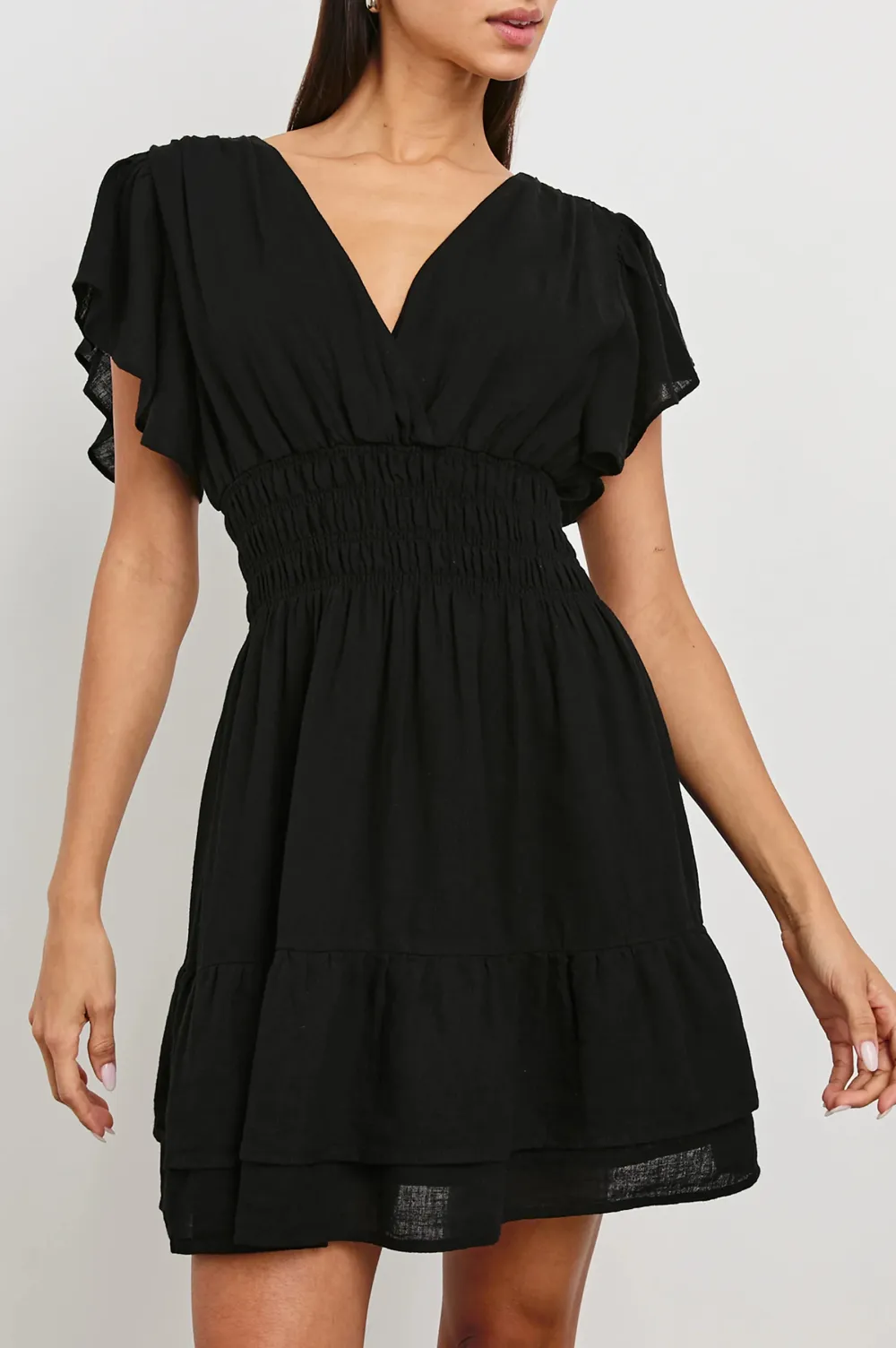 Floral Leaf-Shaped Sleeve Fitted Waist Dress