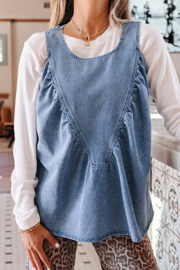 Pleated Patchwork Sleeveless Top