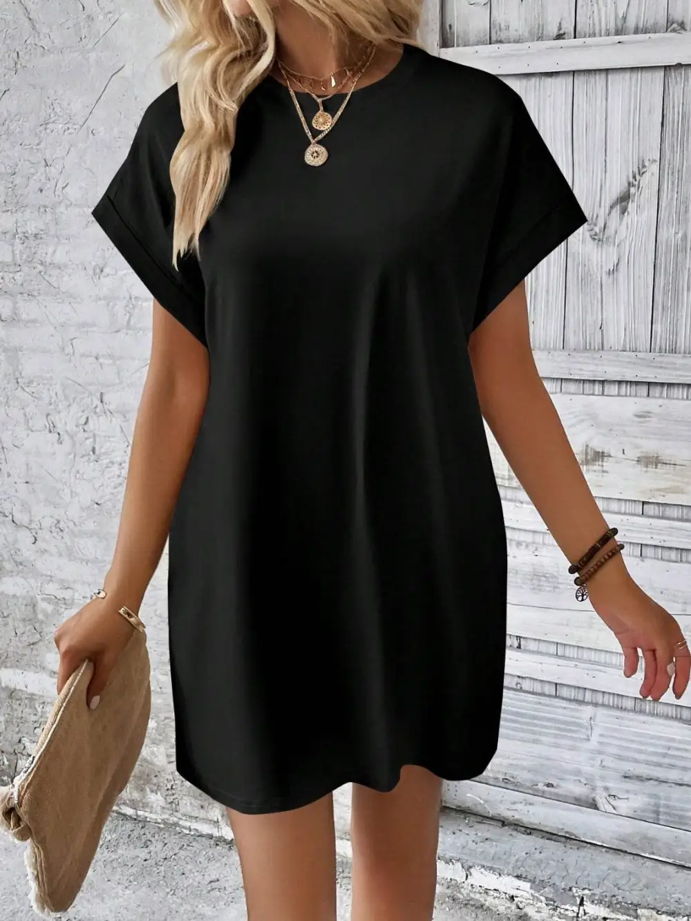Easy Fit Round Neck Short Sleeve Mini Dress