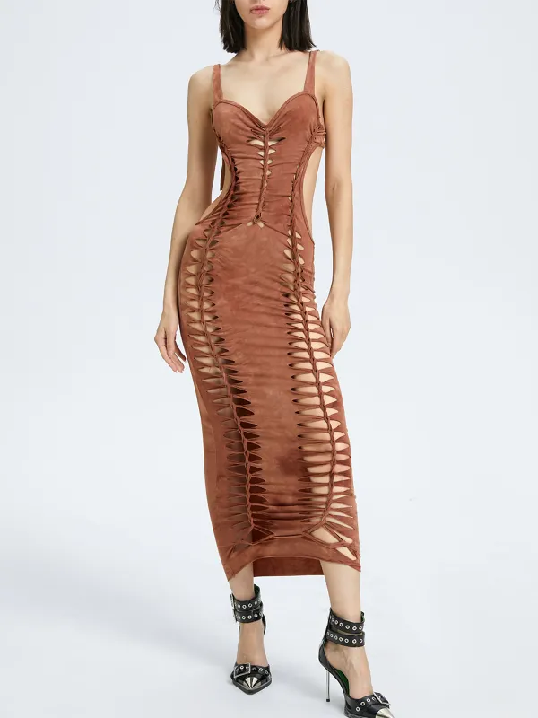 Brown Cut Out Dress Midi Dress