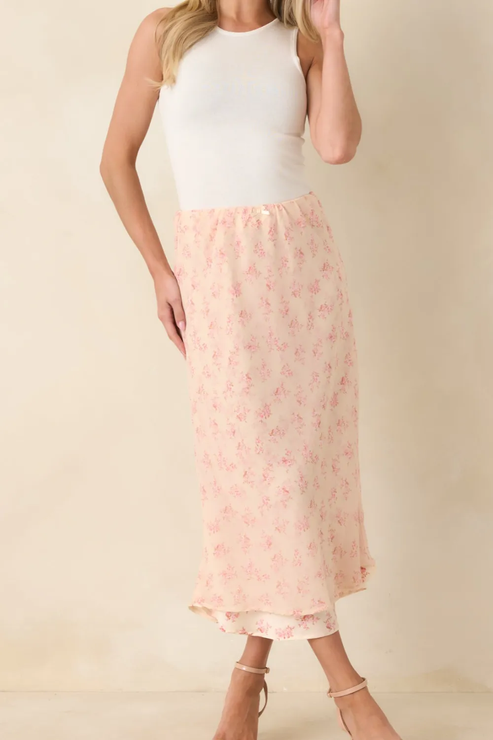 In Dreams Floral Chiffon Layered Midi Skirt