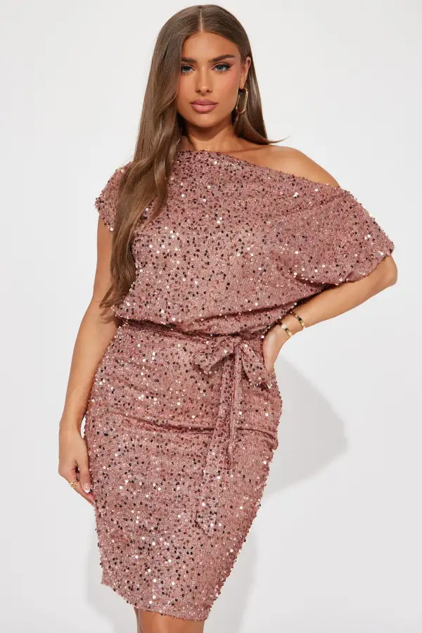 Melissa Sequin Midi Dress - Rose Gold