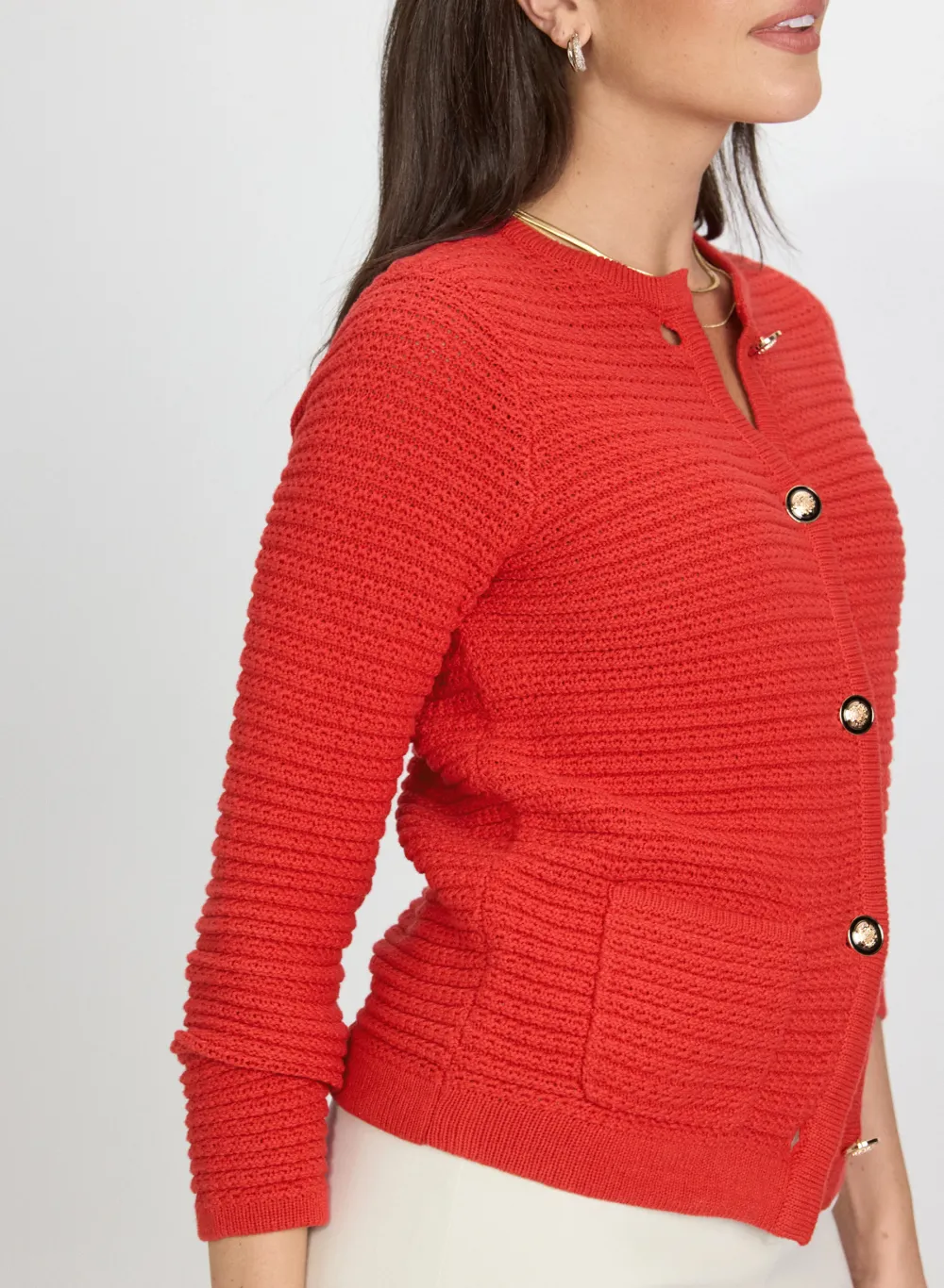 Red Textured Knit Cardigan