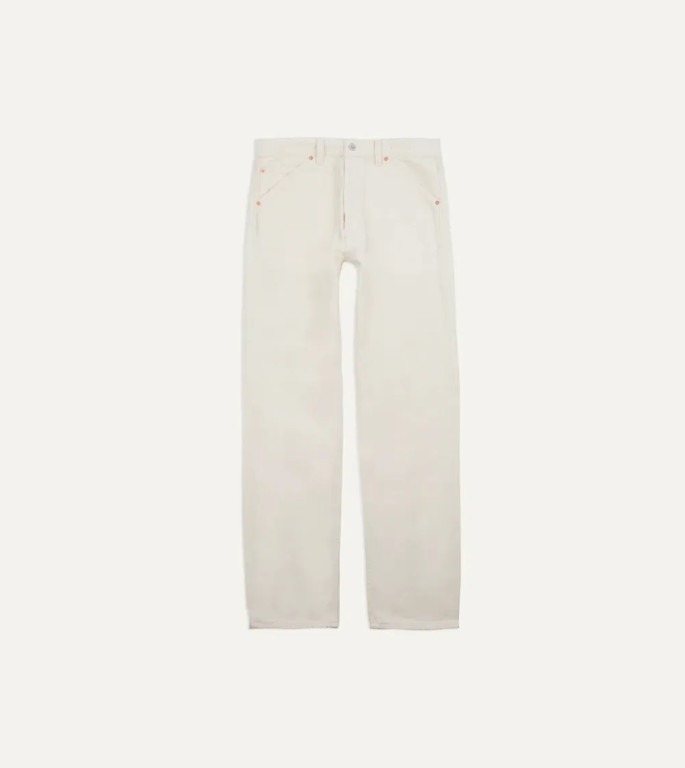 Ecru Colored Straight Leg Denim Pants