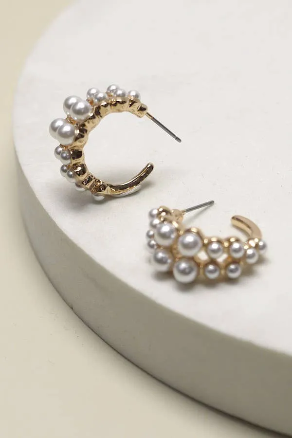 Double Row Pearl Huggie Earrings
