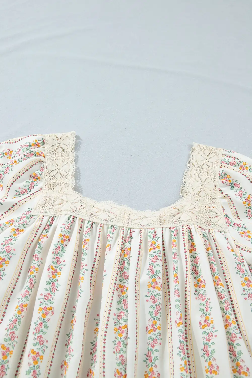 Gathered Detail Floral Printed Ribbed Mini Dress
