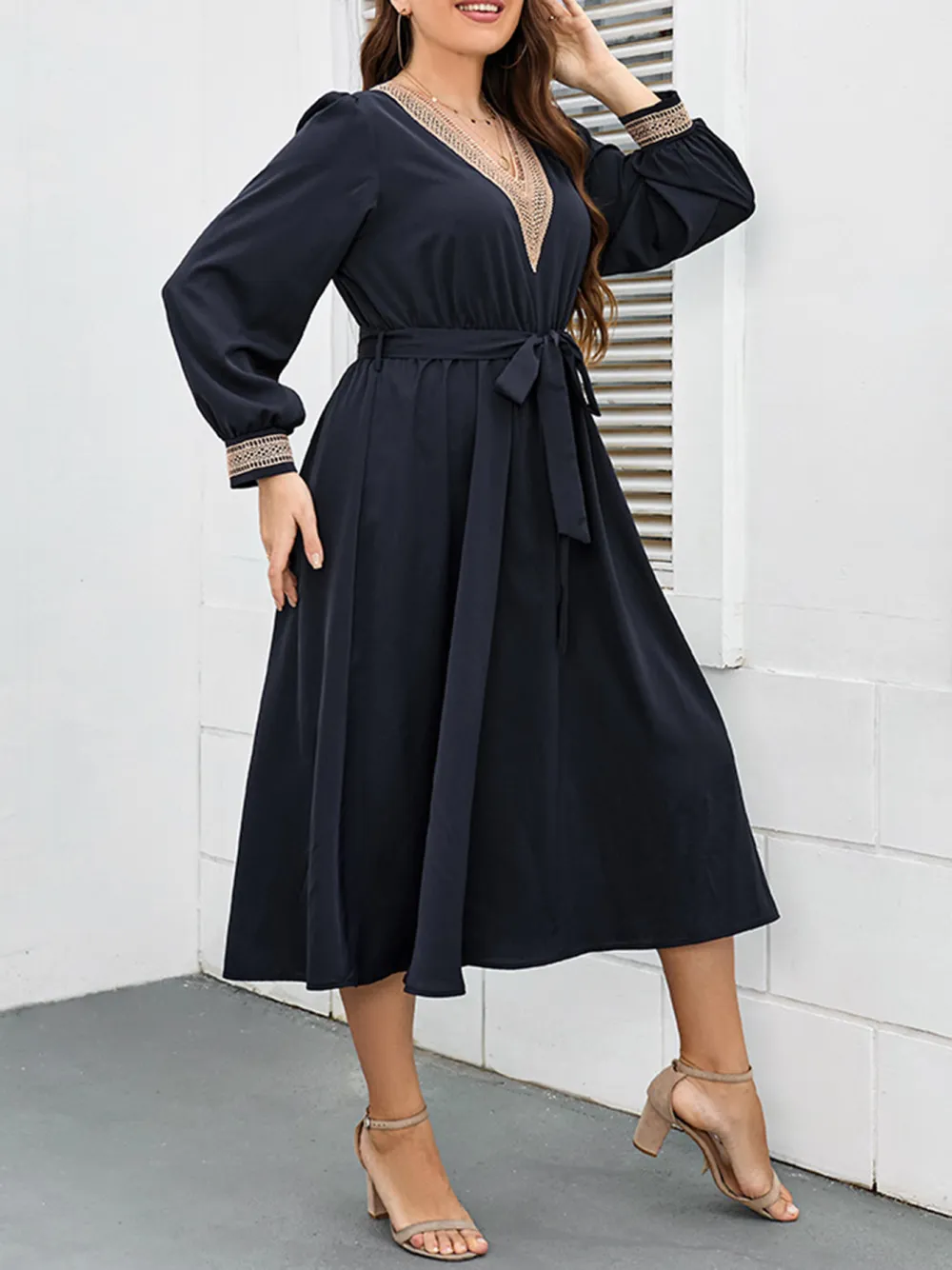 New Dress Women Fashion Large Size Loose V Neck Dress