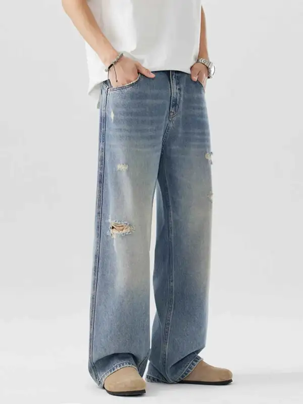 Casual Distressed Wide Leg Jeans