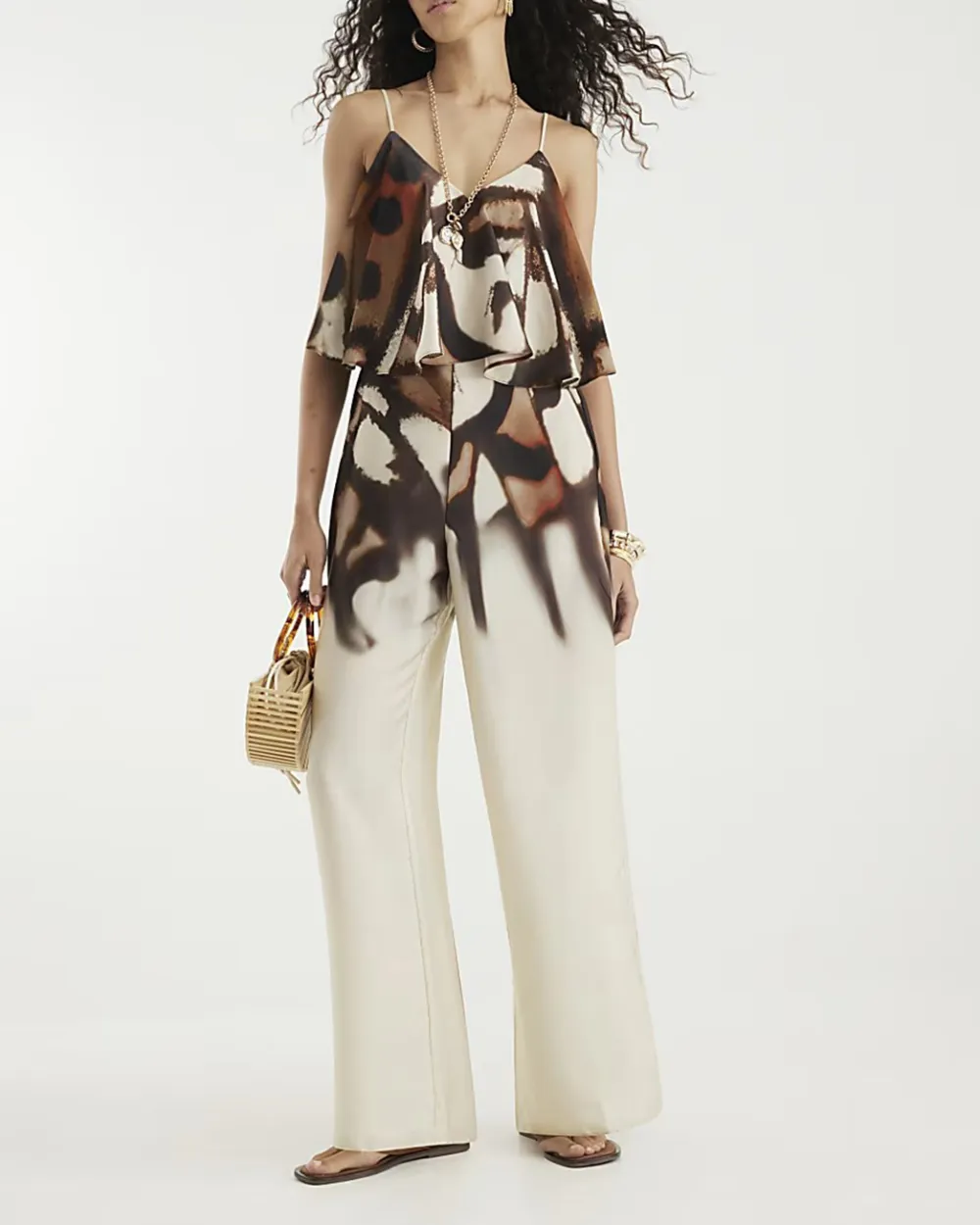 Cream Style Butterfly Pattern Artistic Jumpsuits