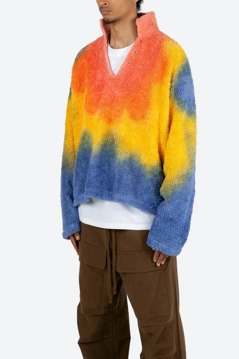 RAINBOW COLORED SHERPA V NECK JACKET