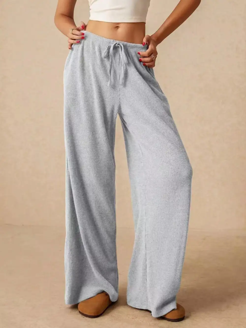 Polished Drawstring Wide Leg Pants