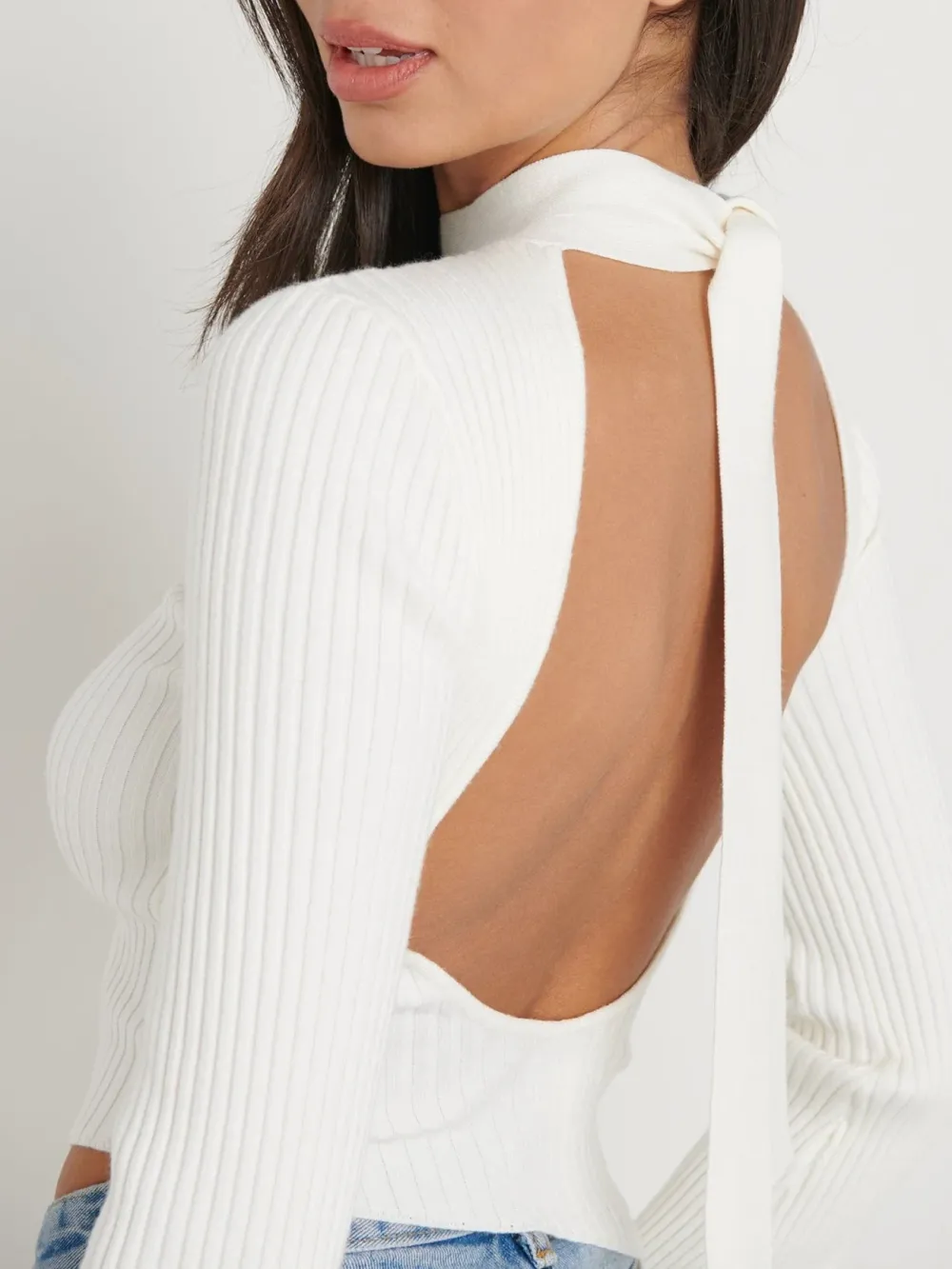 Backless High Neck Knit Top