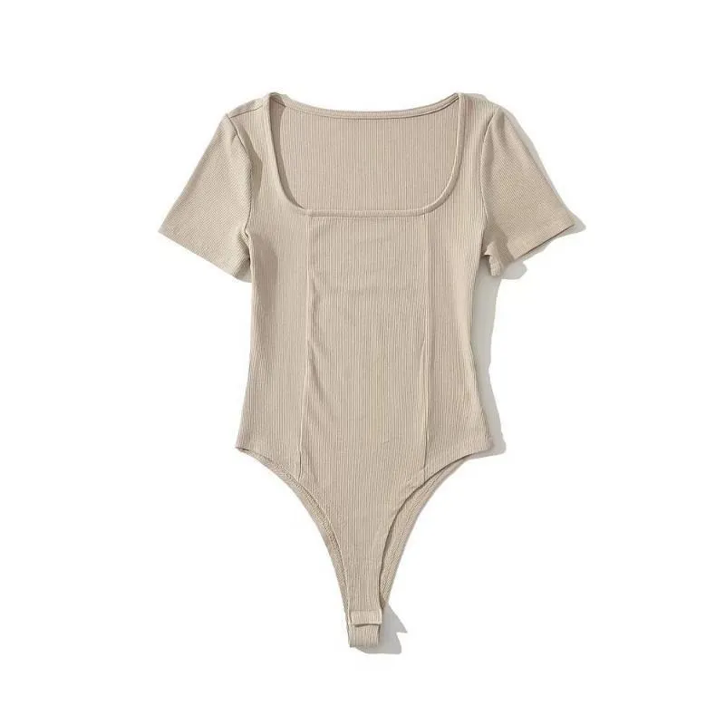 Square neck tights summer new style solid color stretch jumpsuit