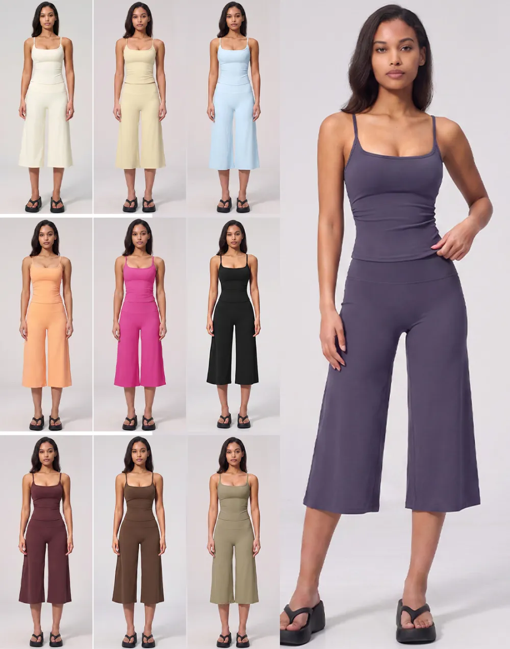 New Yoga Tank Top High Waist Quick-Dry Casual Culottes Capris Pants Running Outdoor Yoga Set for Women, Capris ,Comfortable and Stylish Activewear