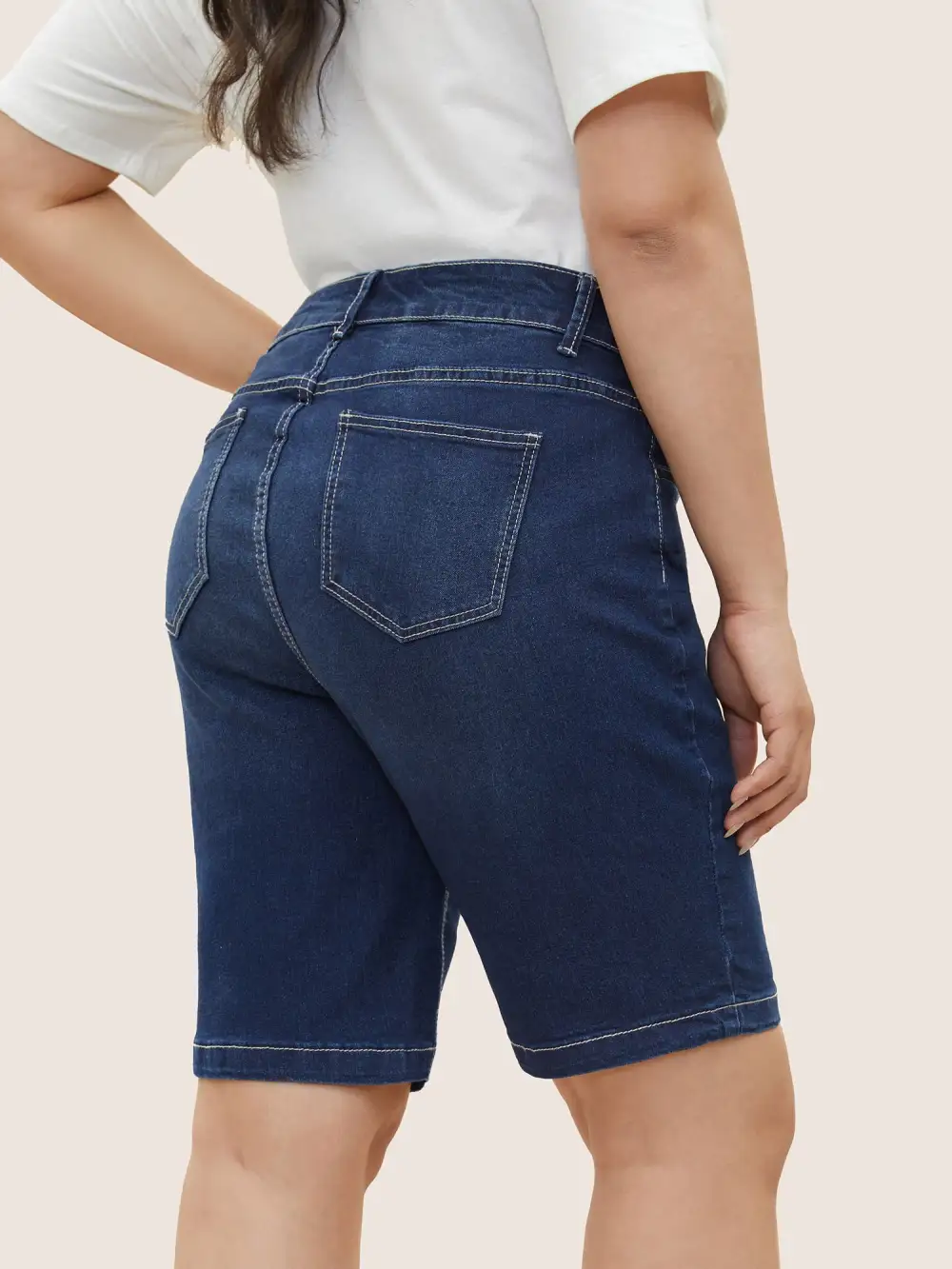 Very Stretchy High Rise Dark Wash Denim Shorts